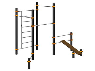Уличный комплекс турников со шведской стенкой, лавкой для пресса и турником для отжиманий