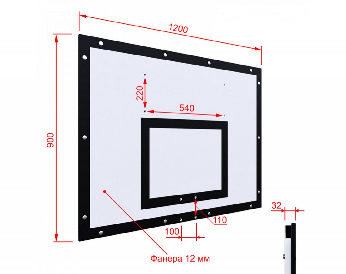 Щит баскетбольный тренировочный  ФАНЕРА 1200х900 на раме