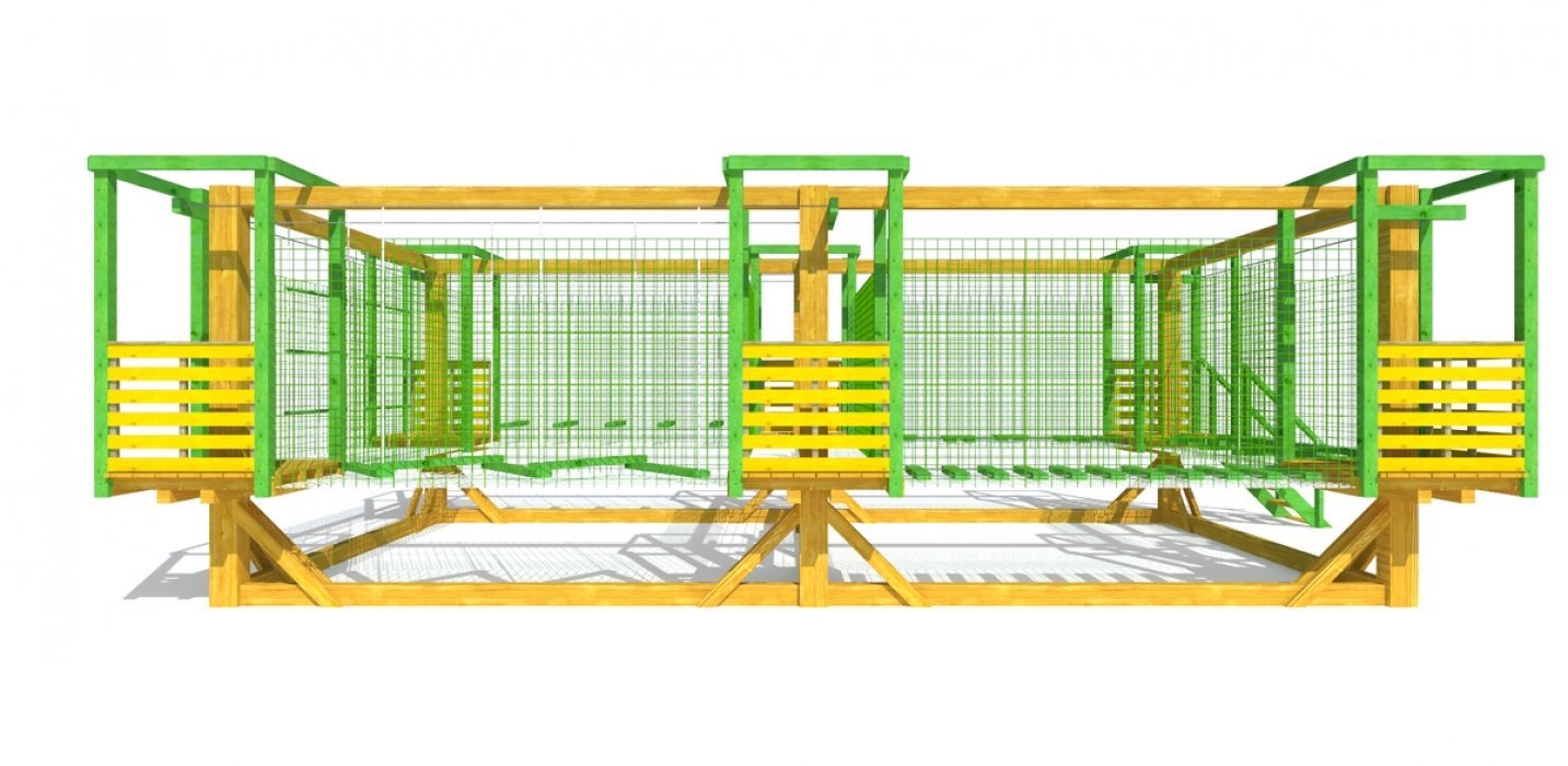 Уличный веревочный парк 7 этапов с сетчатой страховкой - вид 1
