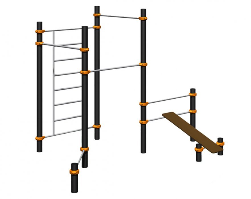Уличный комплекс турников со шведской стенкой, лавкой для пресса и турником для отжиманий - вид 0