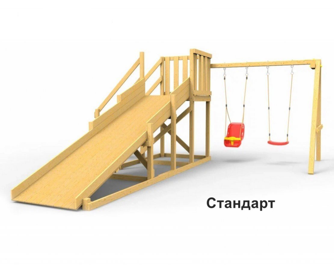 Деревянная зимняя горка Сорбет Мята №2 с качельной балкой - вид 0