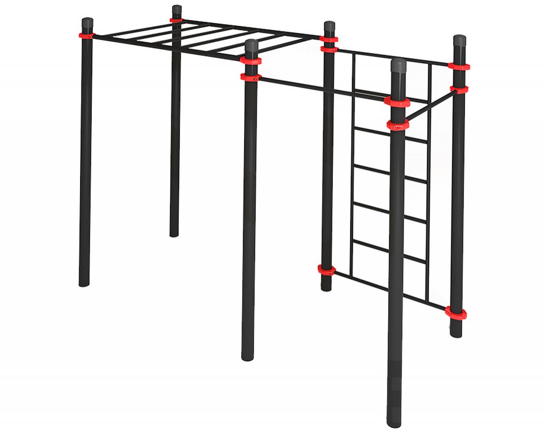 Уличный комплекс для воркаута с рукоходом, шведской стенкой и двумя турниками - вид 0