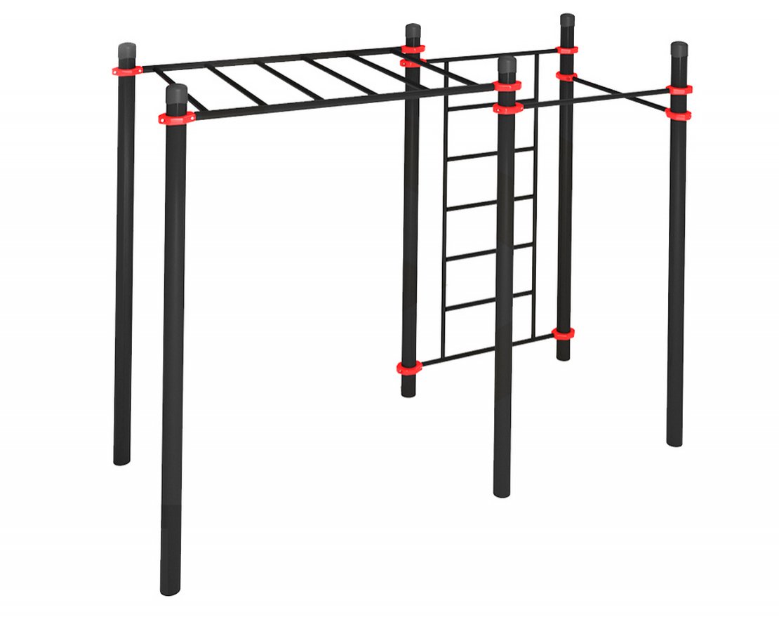 Уличный комплекс для воркаута с рукоходом, шведской стенкой и двумя турниками - вид 1
