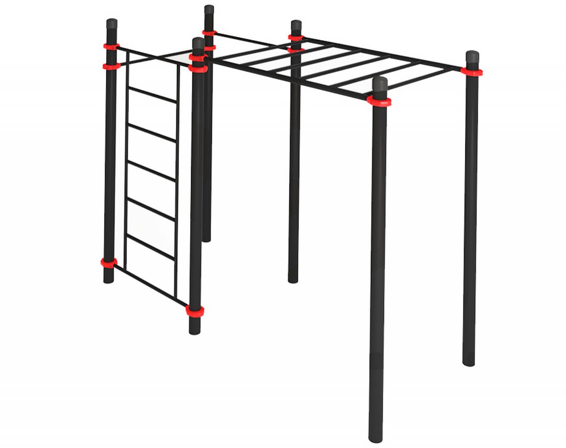 Уличный комплекс для воркаута с рукоходом, шведской стенкой и двумя турниками - вид 3