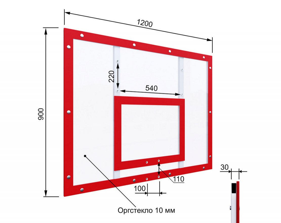 Щит для баскетбола тренировочный ОРГСТЕКЛО 1200х900 на рамы - вид 2