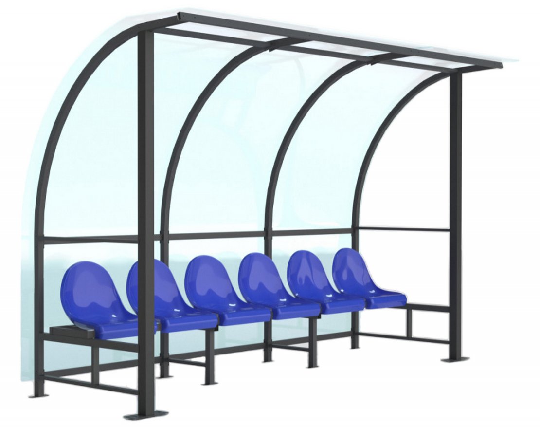 Скамейка для запасных игроков на 6 мест (с навесом из поликарбоната) - вид 2