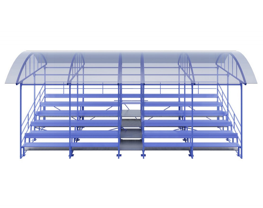 Трибуна  5-и рядная деревянные сидения с навесом, 82 места T016 0