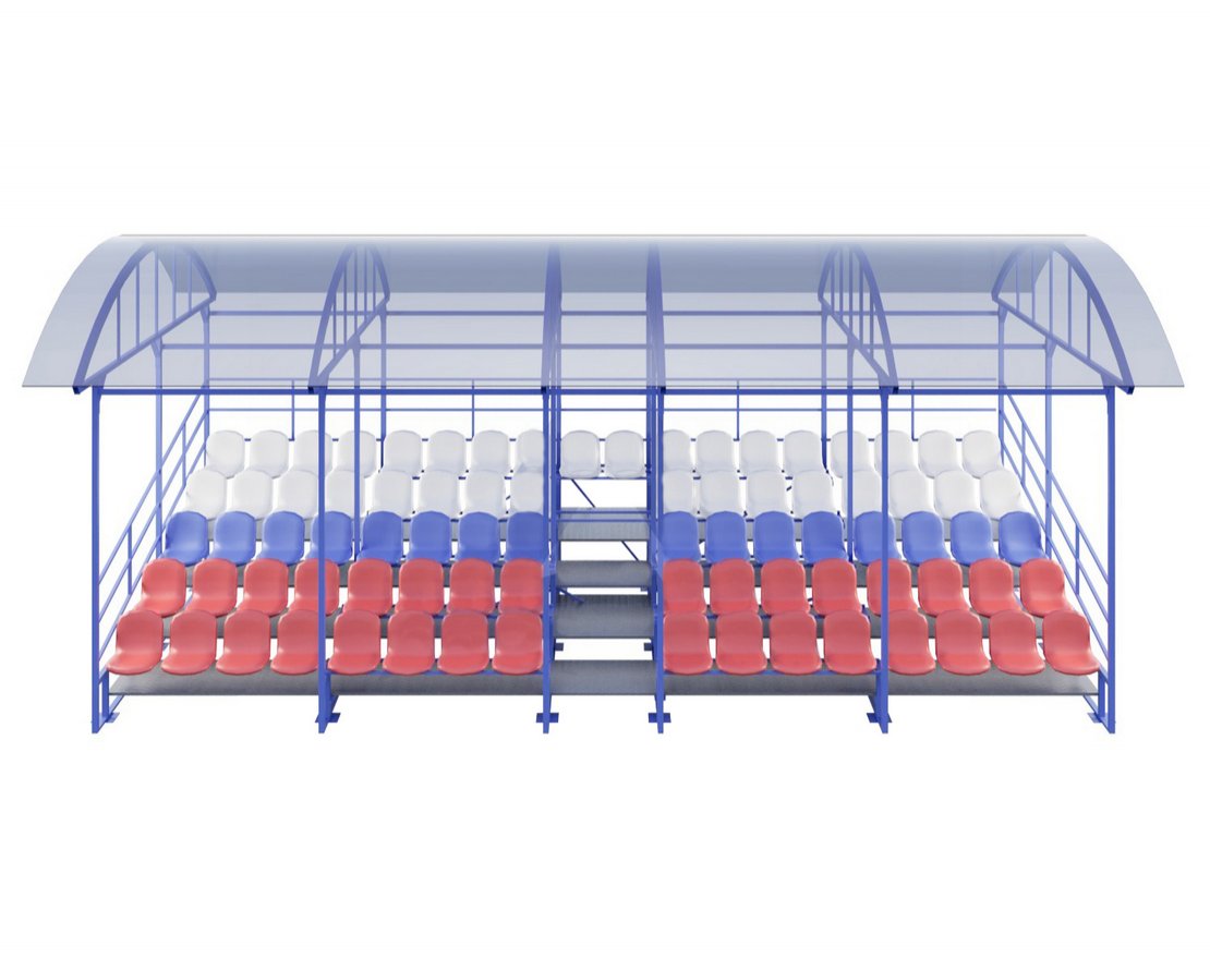 Трибуна  5-и рядная пластиковые сидения с навесом, 82 места T014 0
