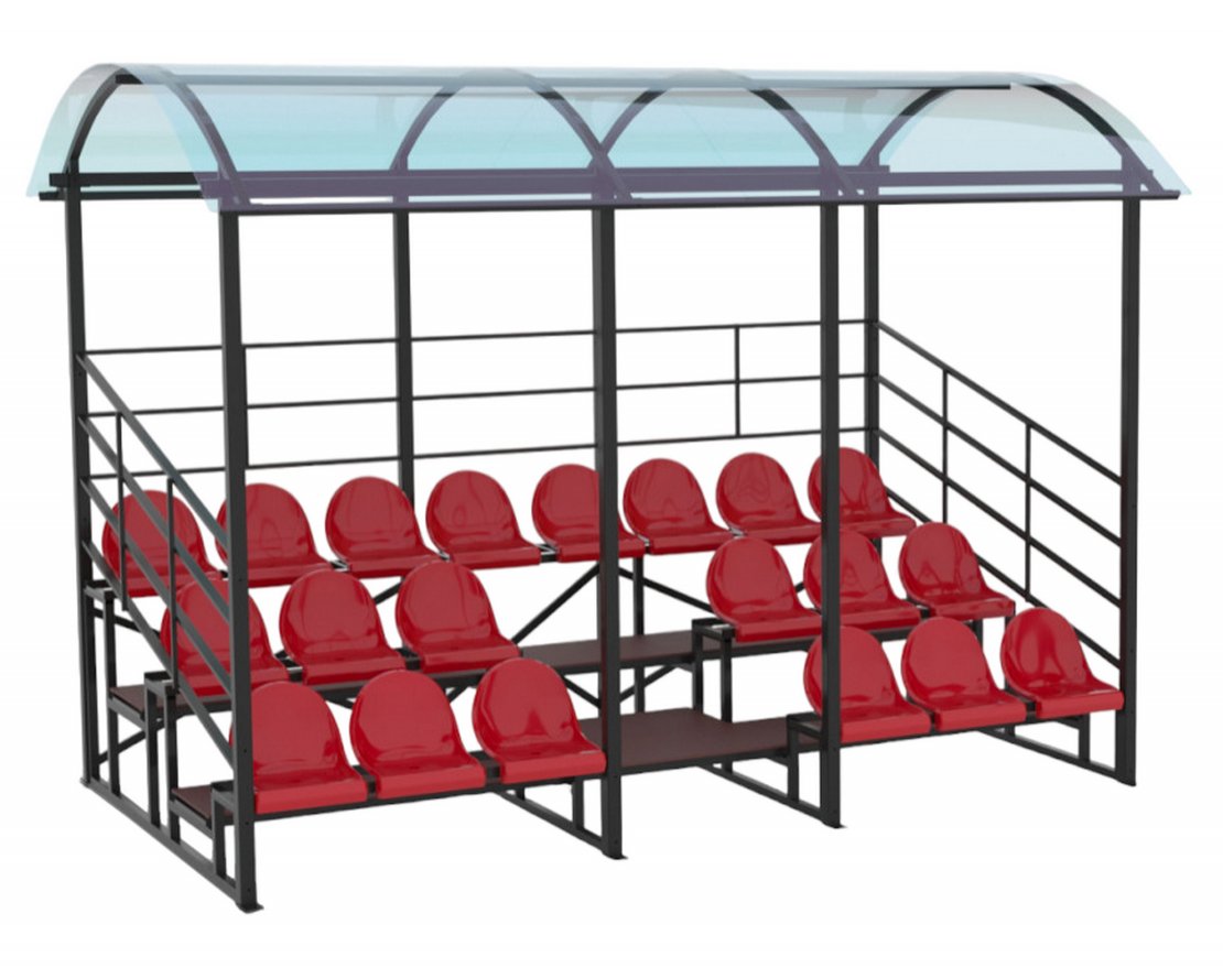 Трибуна сборно-разборная 3-х рядная на 20 мест (с навесом из поликарбоната) - вид 0